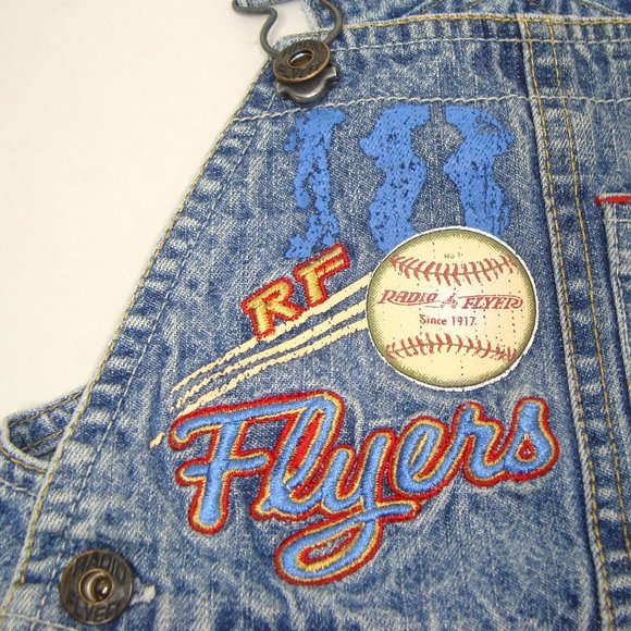 Radio Flyer Embroidered Baseball Shortalls Short Overalls Size 6-9 Months - Picture 2 of 8